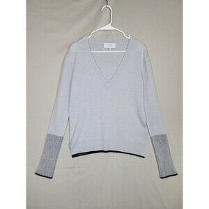 La Ligne Wool Cashmere Deep V Pullover Sweater Womens Small Blue Contrast Cuff
